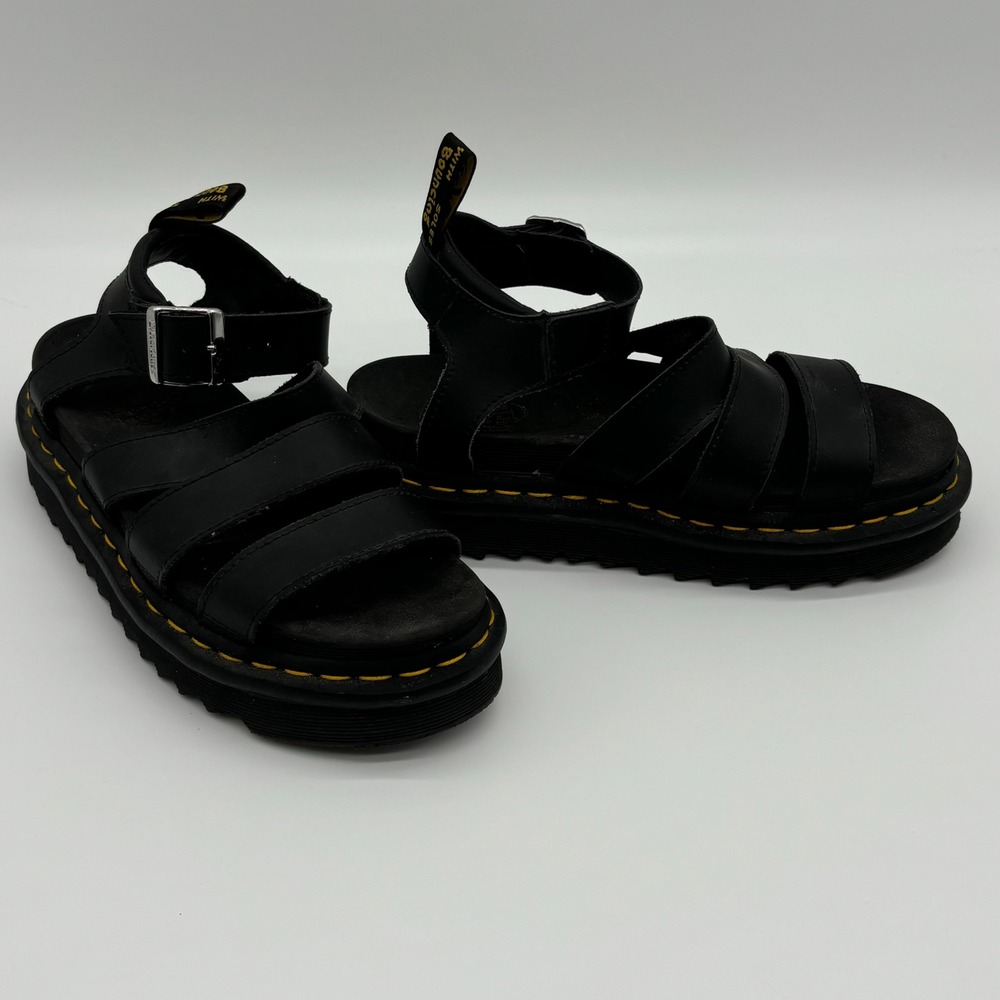 Dr Doc Martens Blaire Black Leather Platform Gladiator Sandals Womens US 6 EU 37
